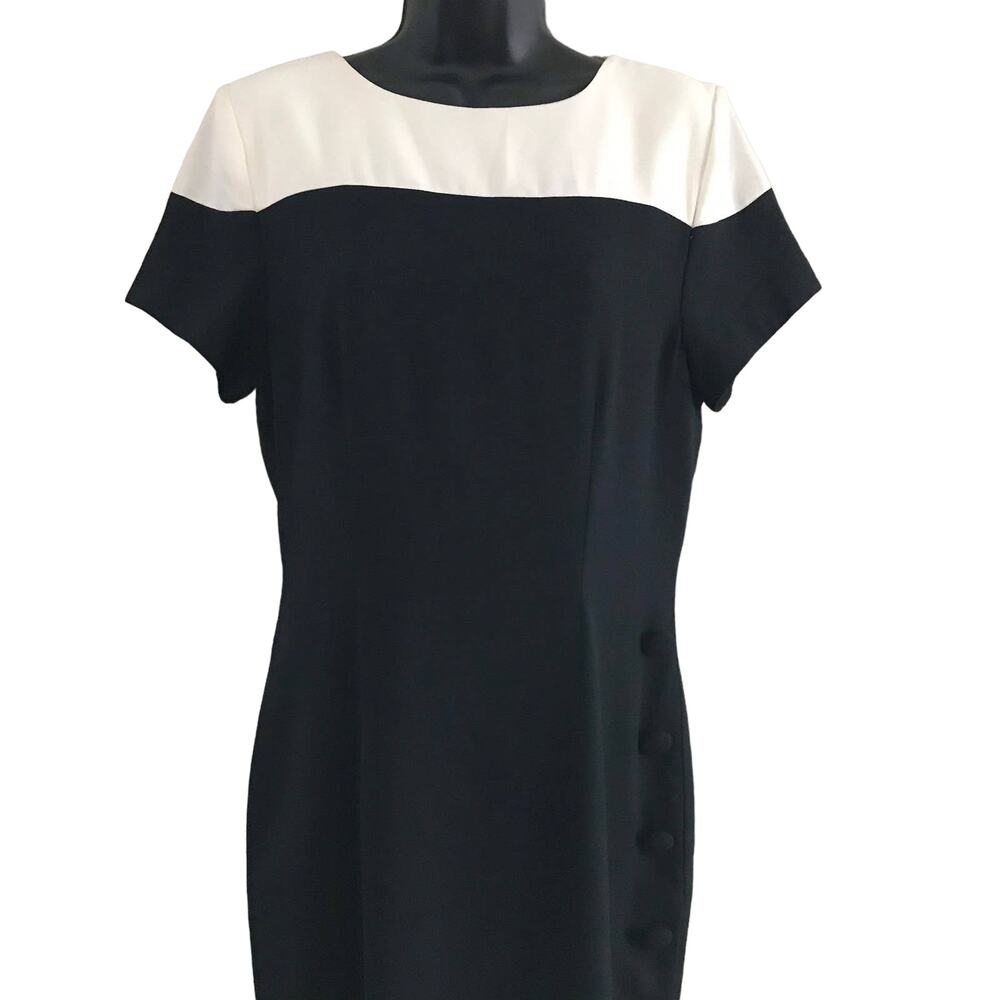 Vintage First Focus Black and White Dress 80s Size Medium 7/8